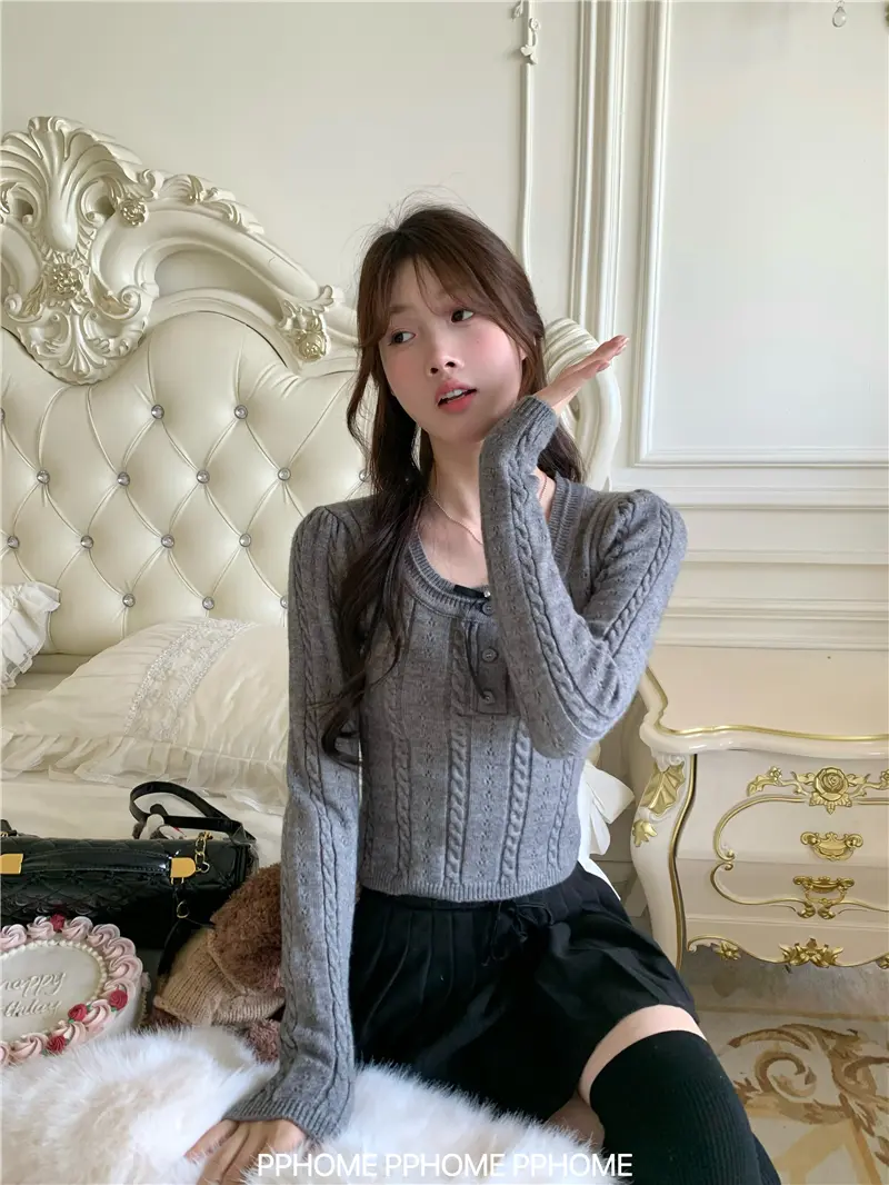 샤넬풍 리본 꽈배기 니트 상세 이미지 17
