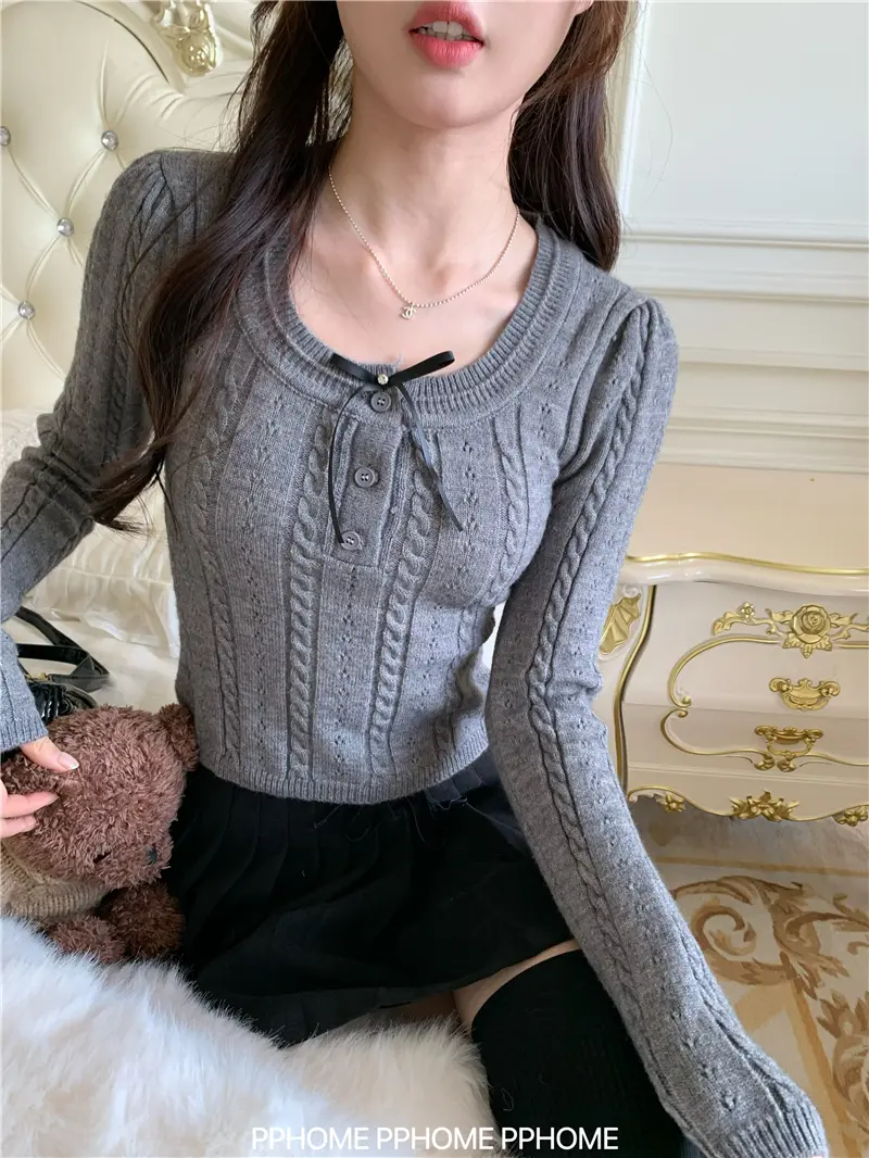 샤넬풍 리본 꽈배기 니트 상세 이미지 18