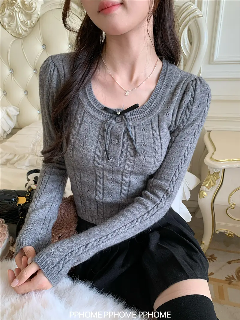 샤넬풍 리본 꽈배기 니트 상세 이미지 19