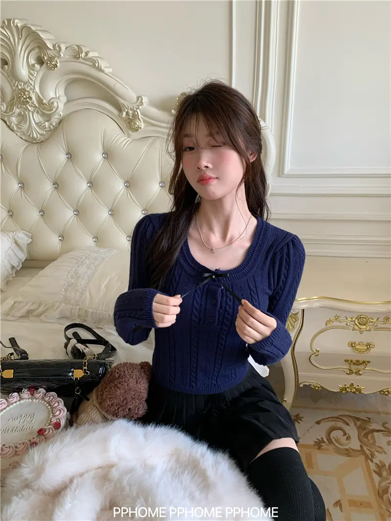 샤넬풍 리본 꽈배기 니트 상세 이미지 21