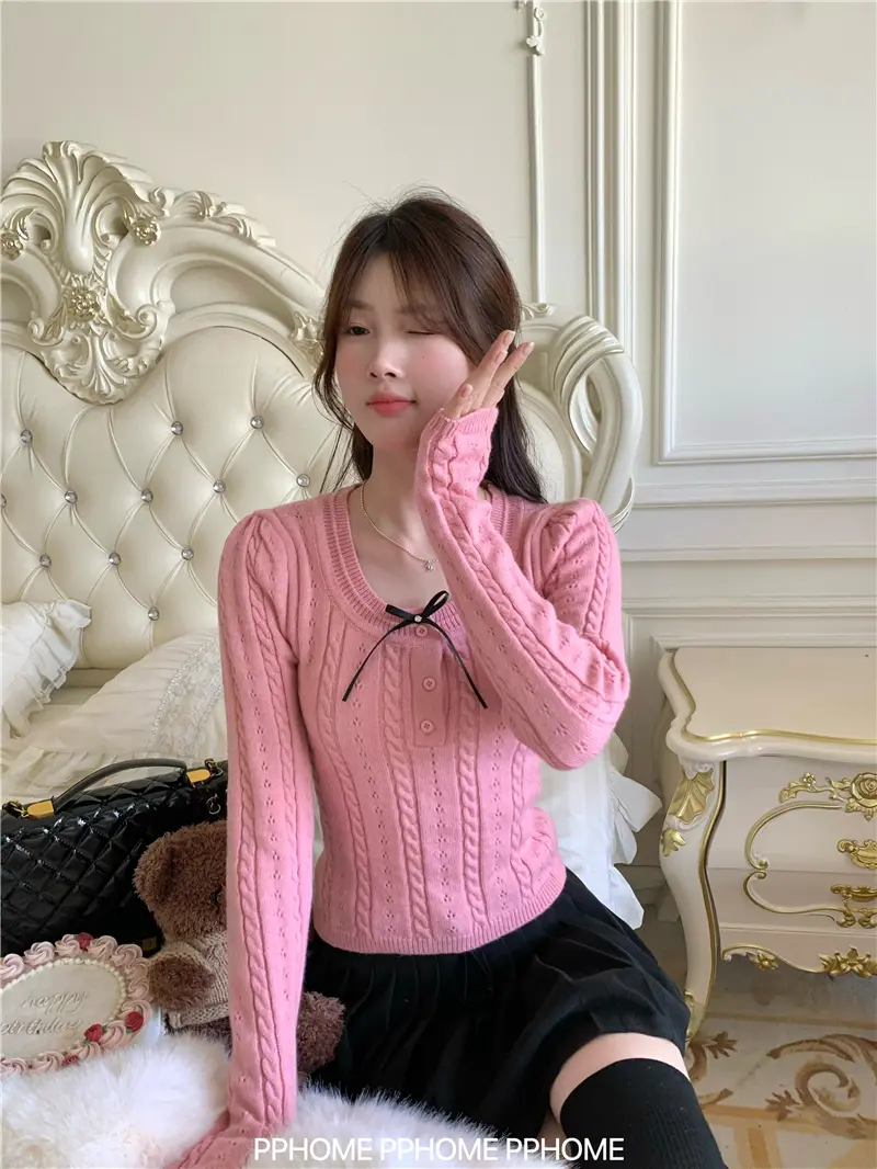 샤넬풍 리본 꽈배기 니트 상세 이미지 27