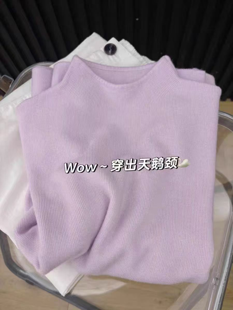 작은 스탠드 칼라 부드러운 찹쌀 니트 긴 소매 기본 셔츠 여성 가을 겨울철 스웨터 한국 스타일 미니멀리즘 맨위
