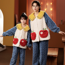 批发黛琳芬法兰绒<b class='q'>亲子装</b>儿童睡衣<b class='q'>套装</b>母女秋冬加厚女孩童装家居服4