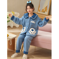 批发黛琳芬法兰绒<b class='q'>亲子装</b>儿童睡衣<b class='q'>套装</b>秋冬季加厚女孩童装家居服4