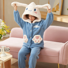 批发[黛琳芬]珊瑚绒<b class='q'>亲子装</b>儿童连帽睡衣<b class='q'>套装</b>秋冬加厚女孩童装家居服4