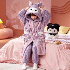 批发[黛琳芬]珊瑚绒<b class='q'>亲子装</b>儿童袍+裤连帽睡衣秋冬加厚女孩童装家居服4