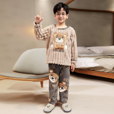 批发黛琳芬珊瑚绒<b class='q'>亲子装</b>男孩儿童睡衣<b class='q'>套装</b>秋冬加厚女孩童装家居服4