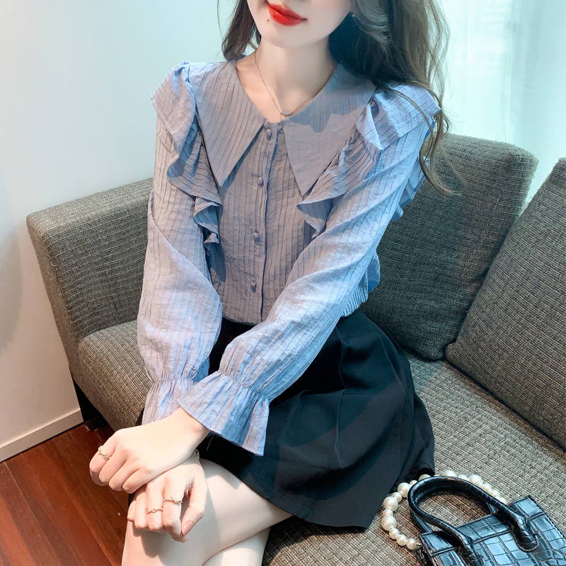 PF29462#法式雪纺衬衫上衣新款长袖娃娃领女士设计感职业装女裝貨源服裝批發