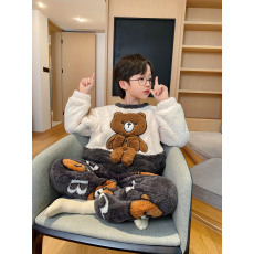 批发黛琳芬法兰绒<b class='q'>亲子装</b>男孩儿童睡衣<b class='q'>套装</b>秋冬加厚女孩童装家居服4