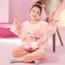 批发黛琳芬法兰绒<b class='q'>亲子装</b>女孩儿童睡衣<b class='q'>套装</b>秋冬加厚女包童装家居服4