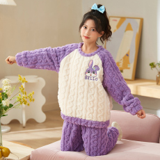 批发[黛琳芬]法兰绒<b class='q'>亲子装</b>女孩儿童睡衣<b class='q'>套装</b>秋冬加厚女包童装家居服4