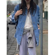 批发2026<b class='q'>韩国</b>东大门新款女装翻领净版贴袋女式<b class='q'>牛仔</b><b class='q'>外套</b>