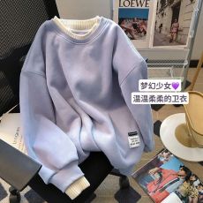 批发华棉复合<b class='q'>婴儿</b>绒 后领包边拼接假两件加绒<b class='q'>卫衣</b>女秋冬