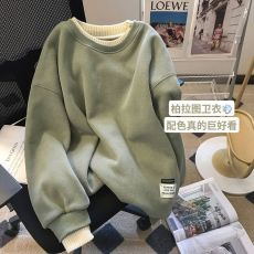 批发华棉复合<b class='q'>婴儿</b>绒 后领包边拼接假两件加绒<b class='q'>卫衣</b>女秋冬