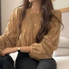 批发<b class='q'>韩国</b>chic 设计感荷叶边时尚小衫 法式独特别致衬衫衬衣上衣