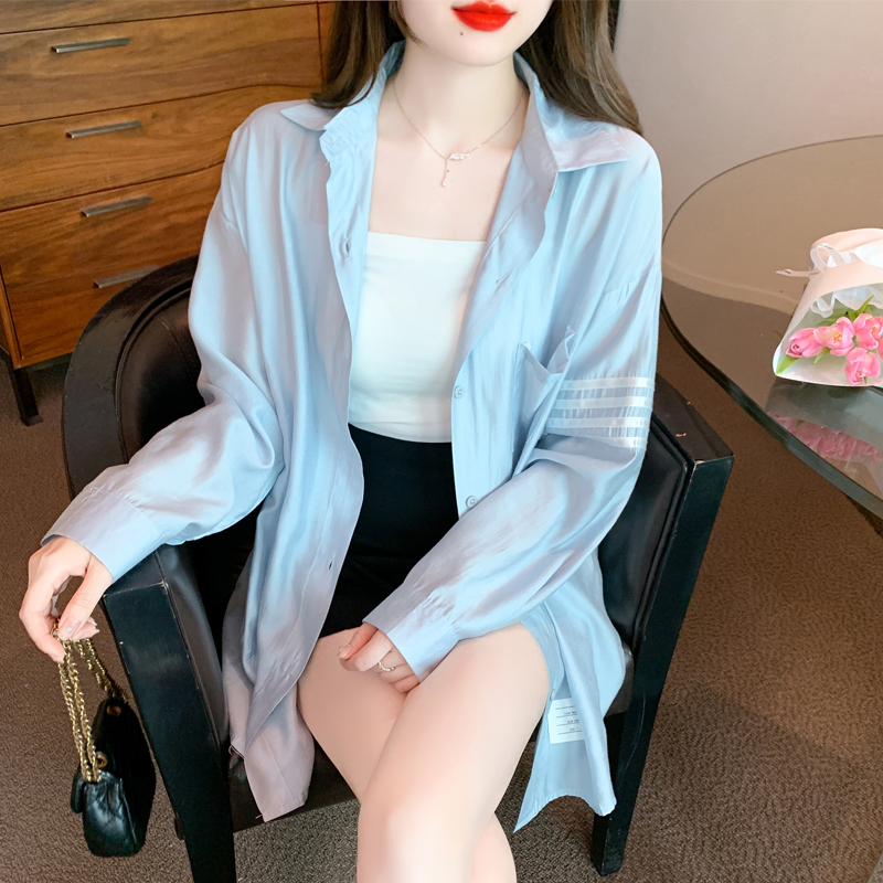 PF29458#薄款长袖衬衫女2025春夏高级感防晒衣外套中长款开衫上衣女裝貨源服裝批發