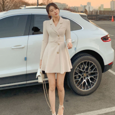 批发已出货 不规则收腰单排扣连衣<b class='q'>裙</b>