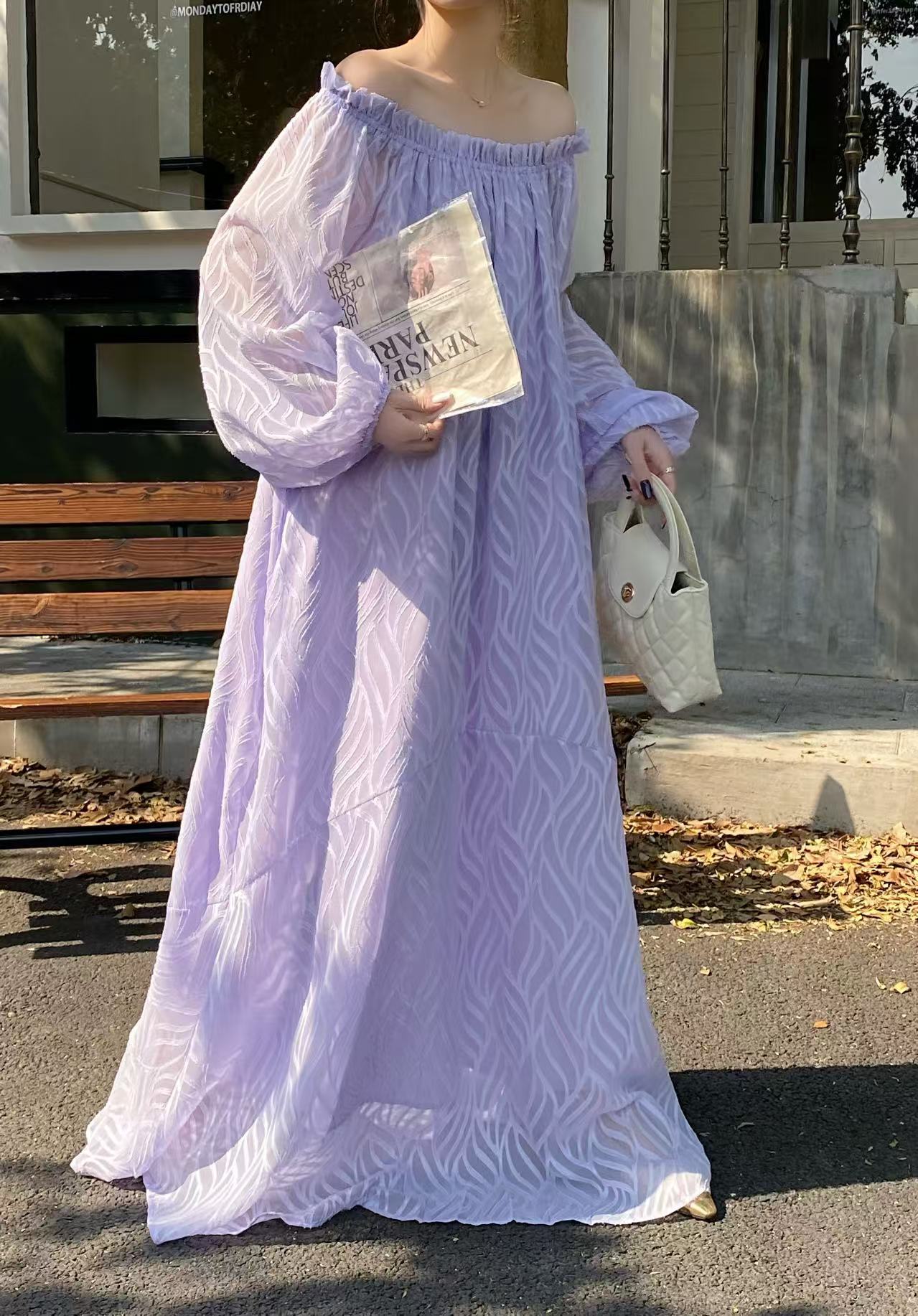 실사 새로운 부드러운 바람 오프숄더 둘 착용 질감 센스 슬림해 보이는 외국 가스 드레스