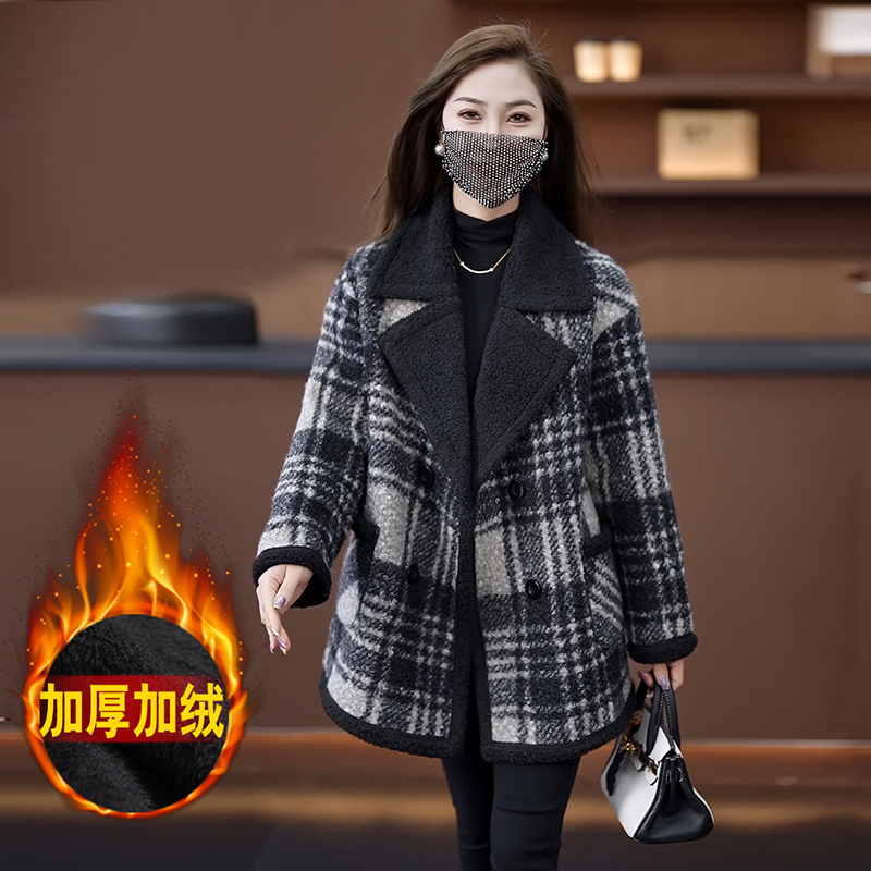 두꺼운 털이 있는 모직 여성 코트 2026 겨울 새로운 패션 지방 소녀 루즈핏 보온 캐주얼 체크무늬 코트