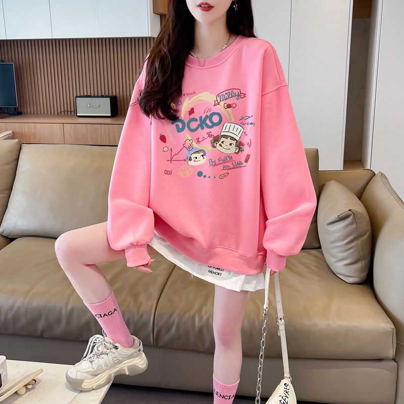 PF29649#仿华棉复合牛奶丝/后包领/全件压线秋冬薄款圆领卫衣女女裝貨源服裝批發