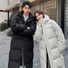 批发冬季直播爆款保暖长款情侣羽绒服潮流白鸭绒潮流连帽外套男士冬装