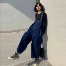 批发2026好质量牛仔<b class='q'>背带裤</b>+黑色长袖T恤套装连体裤两件套