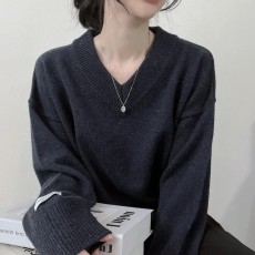 批发实拍大码 韩版宽松慵懒倒春寒百搭毛衣v领套头针织上衣