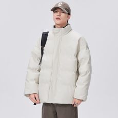 批发实拍冬季立领皮棉服男百搭休闲保暖棉衣潮牌纯色日系情侣款外套