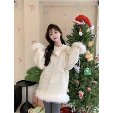 批发蝴蝶结<b class='q'>毛衣</b>亮片秋冬新款宽松慵懒风拼接毛边氛围感穿搭气质上衣