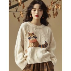 小熊猫刺绣重工圆领毛衣女秋冬新款今年流行软糯高级感针织衫