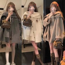 批发大衣女秋冬2025新款法式高级感赫本风冬季美拉德穿搭围巾毛呢外套