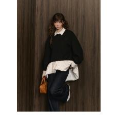 批发黑<b class='q'>白色</b>拼接长袖POLO领连衣裙女装2025秋新款空气层套头衫短裙