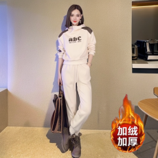 批发现货时尚<b class='q'>运动服</b>套装女冬<b class='q'>新款</b>加绒洋气减龄束脚休闲卫衣两件套#822