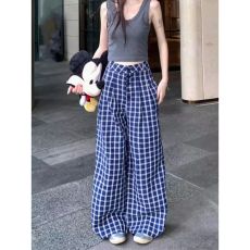 批发官图原版面料做工 包边立体腰头复古格子休闲<b class='q'>裤</b>阔腿<b class='q'>裤</b>