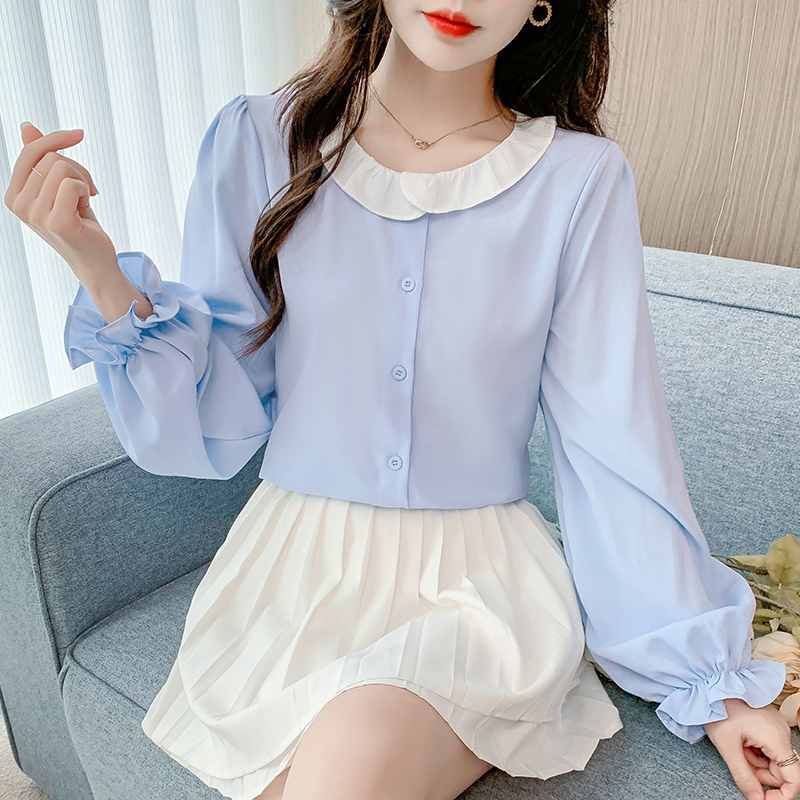 MY70176# 新款法式轻奢木耳边衬衫女设计感小众春秋独特别致女裝貨源服裝批發