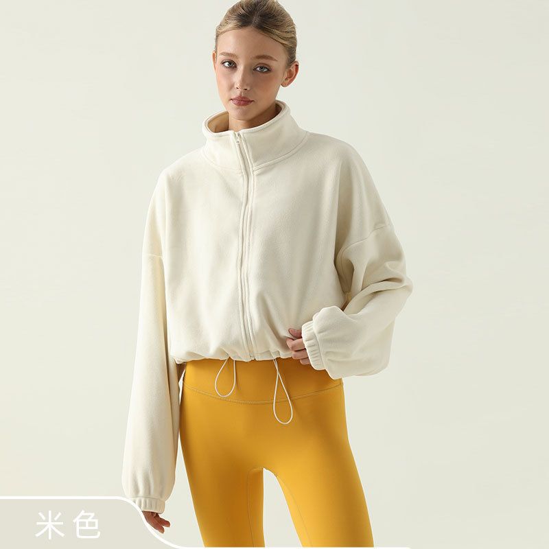 春秋新款加绒户外宽松韩版立领保暖瑜伽上衣开衫减龄潮