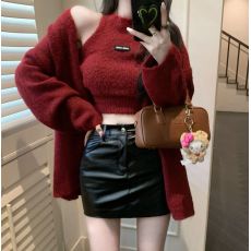 批发辣妹风2025<b class='q'>新款</b>紧身挂脖显瘦针织<b class='q'>背心</b>慵懒洋气开衫毛衣两件套女装