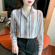 批发特价条纹衬衫女设计感小众2026春韩版雪纺衫复古百搭<b class='q'>长袖</b>宽松衬衣