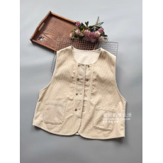 批发官图 2026春秋新品复古宽松休闲<b class='q'>百搭</b>纯色口袋双排扣灯芯绒马甲女