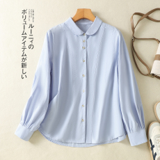 批发实拍 2026春秋新款文艺<b class='q'>婴儿</b>蓝衬衫纯棉原创百搭宽松纯棉女<b class='q'>上衣</b>