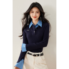 批发实拍◆有◆2026春新款设计感<b class='q'>喇叭袖</b>假两件修身polo领针织衫女