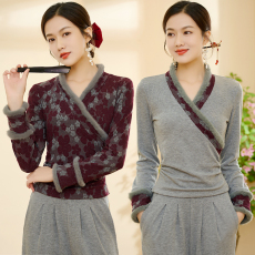 批发实拍新中式气质协襟改良毛边提花加厚民族风国潮立领新款唐装上衣