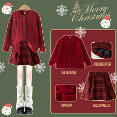 批发女童冬季连衣裙2026新款儿童圣诞节新年毛衣<b class='q'>套装</b>中大童秋冬拜年服