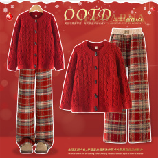 批发女童冬季<b class='q'>连衣</b>裙2026新款儿童圣诞节新年毛衣套装中大童秋冬拜年服