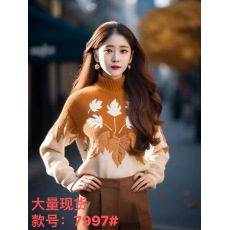 批发<b class='q'>专柜</b>撤回<b class='q'>正品</b><b class='q'>女装</b>剪标清仓捡漏重工咖色枫叶毛衣慵懒风高领针织衫