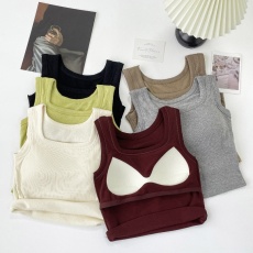 批发实拍大码秋冬螺纹磨毛绒保暖背心免<b class='q'>文胸</b>美背内衣宽肩内搭打底衫女