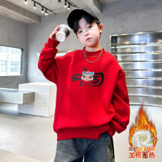 批发2025新款<b class='q'>男</b><b class='q'>童</b>拜年<b class='q'>加绒</b>冬季卫衣新年儿童新款红色加厚上衣中大童