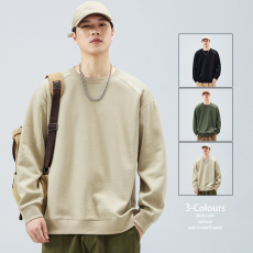 批发2025春季新款男士翻领长袖秋冬新款重磅卫衣圆领无帽