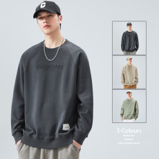 批发2025春季新款男士翻领长袖秋冬新款重磅卫衣圆领无帽