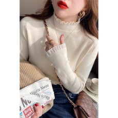 批发包芯纱长袖<b class='q'>t</b><b class='q'>恤</b>女装潮纯色2025春秋短款修身打底衫半高领上衣